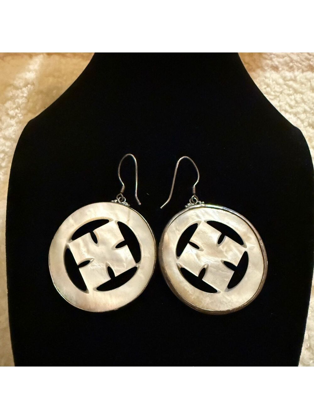 Elegant Silver and Ivory Tone Earrings - Picture 3 of 3
